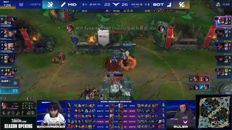 中单队 1-0 下路队:Chovy15杀卡莎全场carry,中单队逆转胜