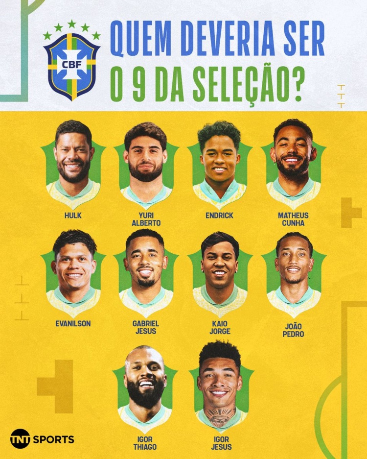 谁会入选世界杯阵容？TNT列巴西9号位：恩德里克、库尼亚在列